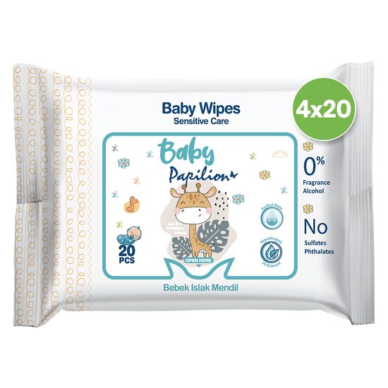 Pachet 4 x Servetele Umede Papilion Baby Travel 0% Alcool, 20 Buc